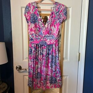 Lilly Pulitzer Pink and Blue Floral Midi Dress
